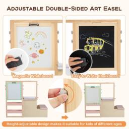 Costway Kids Art Easel & Table & Bench Set w/Double-Sided Adjustable Easel in Pink - thumbnail 5
