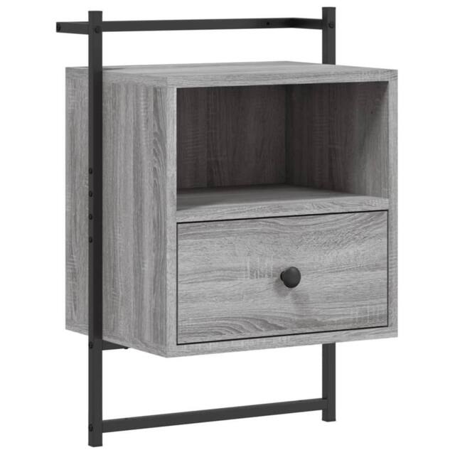 Berkfield Home Bedside Cabinet Wall-mounted Grey Sonoma 40x30x61 cm Engineered Wood - Size: 40 x 30 x 61 cm - image 1
