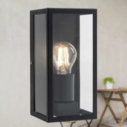 First Choice Lighting Set of 2 Mansfield - Black with Clear Glass IP44 Outdoor Wall Lights - thumbnail 4