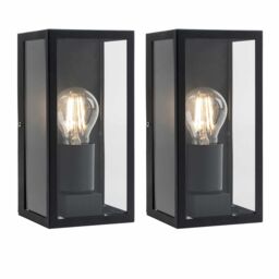 First Choice Lighting Set of 2 Mansfield - Black with Clear Glass IP44 Outdoor Wall Lights - thumbnail 1