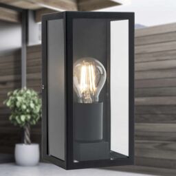 First Choice Lighting Set of 2 Mansfield - Black with Clear Glass IP44 Outdoor Wall Lights - thumbnail 5