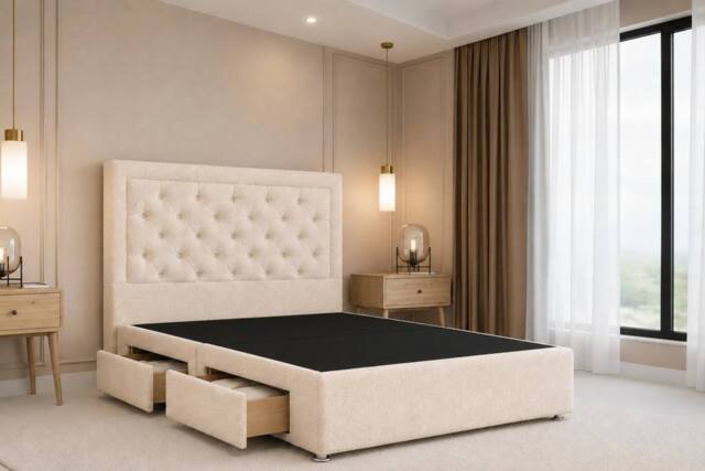 "Nexus Mattresses Ltd Tuscany Teddy Divan Bed Base 2 Drawers Same Side - 54"" Headboard in Cream - Size: Small Double" - image 1