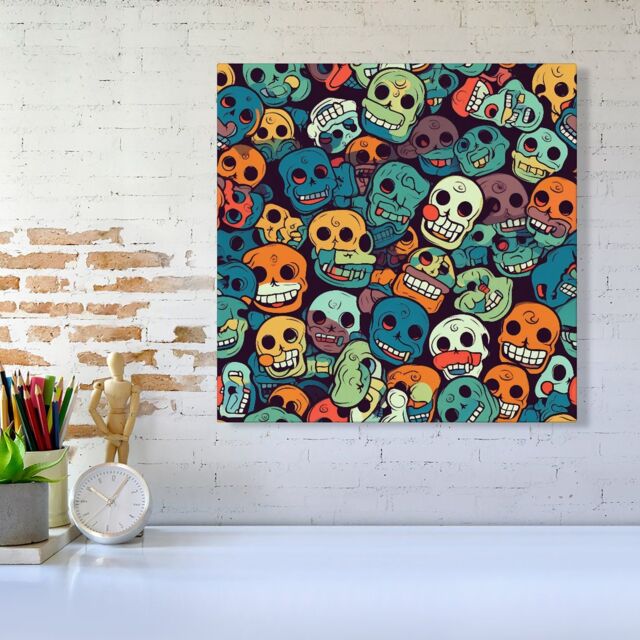 Warren Reed - Designer Smiling Skulls Pattern Canvas - Size: w10 inch x h10 inch - image 1