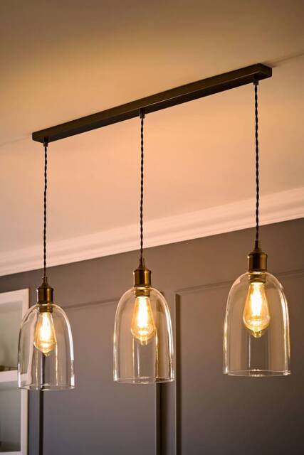 ValueLights Kira Glass Cloche Dome 3 Drop Bar Diner Ceiling Pendant Light & Bulbs in Bronze - image 1