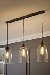 ValueLights Kira Glass Cloche Dome 3 Drop Bar Diner Ceiling Pendant Light & Bulbs in Bronze - thumbnail 2
