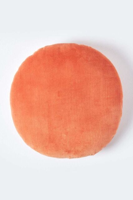 Homescapes Velvet Cushion, 40 cm Round in Burnt Orange - Size: 40 cm x 40 cm - image 1