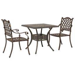 Berkfield Home 3 Piece Garden Bistro Set Bronze Cast Aluminium - thumbnail 2