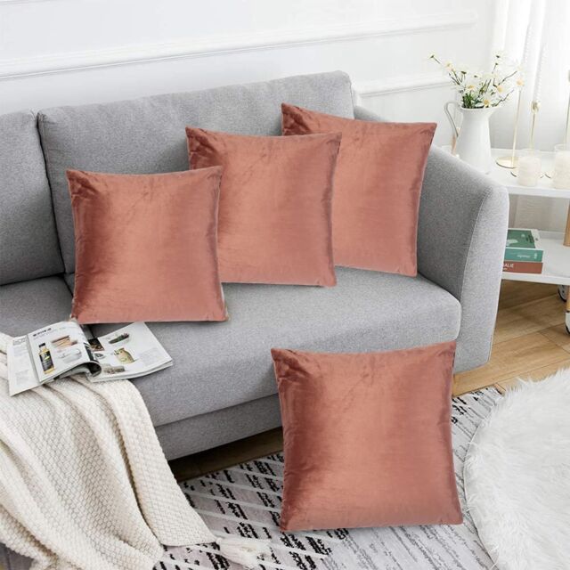 Luxury Living Luxurious Velvet Cushions Set of 4 - Soft Plush Fibre Pads, Vibrant Colours for Sofa & Bed Décor in Pink - Size: 45 cm x 45 cm - image 1