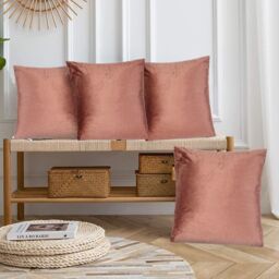 Luxury Living Luxurious Velvet Cushions Set of 4 - Soft Plush Fibre Pads, Vibrant Colours for Sofa & Bed Décor in Pink - Size: 45 cm x 45 cm - thumbnail 5