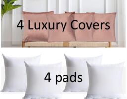 Luxury Living Luxurious Velvet Cushions Set of 4 - Soft Plush Fibre Pads, Vibrant Colours for Sofa & Bed Décor in Pink - Size: 45 cm x 45 cm - thumbnail 4