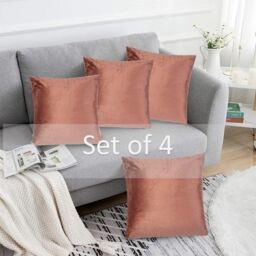 Luxury Living Luxurious Velvet Cushions Set of 4 - Soft Plush Fibre Pads, Vibrant Colours for Sofa & Bed Décor in Pink - Size: 45 cm x 45 cm - thumbnail 3