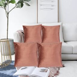 Luxury Living Luxurious Velvet Cushions Set of 4 - Soft Plush Fibre Pads, Vibrant Colours for Sofa & Bed Décor in Pink - Size: 45 cm x 45 cm - thumbnail 6