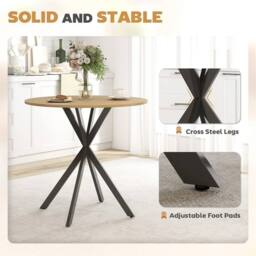 SPETLEK 80cm Round Dining Table Industrial Kitchen Table with Steel in Brown - thumbnail 3