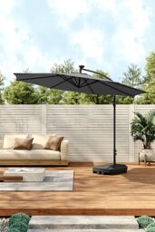Living and Home Outdoor 32 LED Lighted Patio Umbrella with Crank Lift System & Base in Dark Grey - thumbnail 1