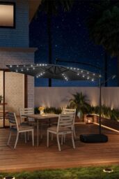 Living and Home Outdoor 32 LED Lighted Patio Umbrella with Crank Lift System & Base in Dark Grey - thumbnail 2