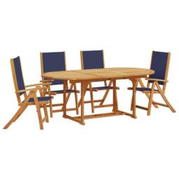 Berkfield Home 5 Piece Garden Dining Set Solid Wood Acacia & Textilene in Brown - thumbnail 2