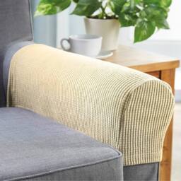 Coopers of Stortford Pair of Stretch Armchair Covers in Polyester Blend in Cream - thumbnail 1