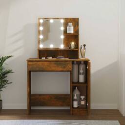 Berkfield Home Dressing Table with LED Smoked Oak 86.5x35x136 cm in Brown - thumbnail 2