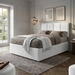 "Bed Time UK Plush Divan Bed with Mattress 20"" Vertical Headboard & 2 Drawers in White - Size: Double" - thumbnail 3