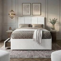 "Bed Time UK Plush Divan Bed with Mattress 20"" Vertical Headboard & 2 Drawers in White - Size: Double" - thumbnail 2