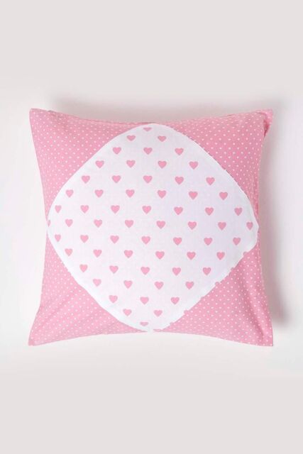 Homescapes Cotton Hearts & Polka Dots Cushion Cover in Pink - Size: 60 cm x 60 cm - image 1