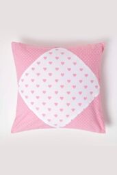 Homescapes Cotton Hearts & Polka Dots Cushion Cover in Pink - Size: 60 cm x 60 cm