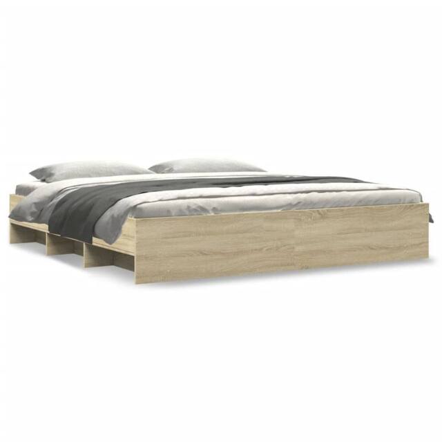 Berkfield Home Bed Frame without Mattress Sonoma Oak 200x200 cm Engineered Wood in Light Brown - image 1