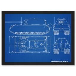 Artery8 Military Panzer VIII Maus Super-Heavy Tank Blueprint Plan Artwork Framed Wall Art Print A4 in Black - thumbnail 1