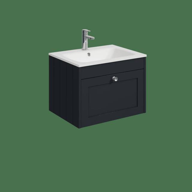 Balterley 600mm Wall Hung 1 Drawer Unit with Stone Basin 1 Tap Hole - Dark Grey - image 1