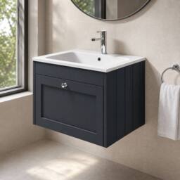 Balterley 600mm Wall Hung 1 Drawer Unit with Stone Basin 1 Tap Hole - Dark Grey - thumbnail 4