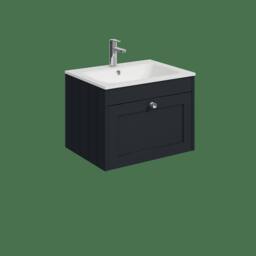 Balterley 600mm Wall Hung 1 Drawer Unit with Stone Basin 1 Tap Hole - Dark Grey - thumbnail 1