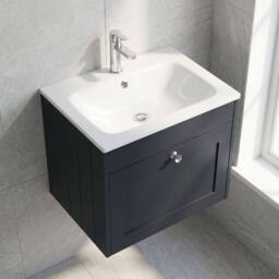 Balterley 600mm Wall Hung 1 Drawer Unit with Stone Basin 1 Tap Hole - Dark Grey - thumbnail 3