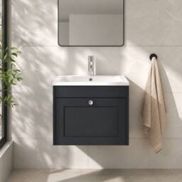 Balterley 600mm Wall Hung 1 Drawer Unit with Stone Basin 1 Tap Hole - Dark Grey - thumbnail 5