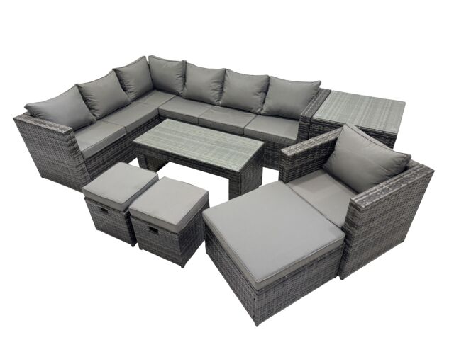 Fimous 8 Pieces Garden Furniture Corner Sofa Set & 3 Footstools Side Table in Dark Grey - image 1