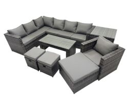 Fimous 8 Pieces Garden Furniture Corner Sofa Set & 3 Footstools Side Table in Dark Grey - thumbnail 1