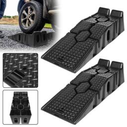 FLAVORA 2X Heavy Duty 5 Ton 2.5+2.5 Ton Plastic Car Ramp Lifting in Black - Size: 10000mm x 520mm
