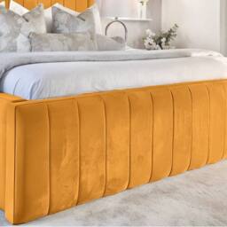 Living Comfort Bedz Geneva Upholstered Bed Frame with 54-inch Headboard - Slatted Base in Mustard - Size: Single - thumbnail 3