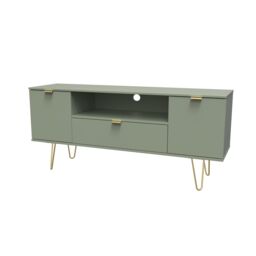 Ready Assembled 2 U Fuji 2 Door 1 Drawer Wide TV Unit (Ready Assembled) in Pale Green - thumbnail 3