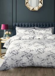 Velosso Marble Duvet Cover & Pillowcase Set with Printed Cotton Bl in Grey - Size: King