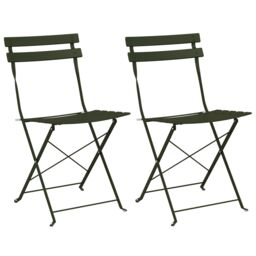Berkfield Home Outdoor Chairs Dark green Metal Medium Foldable Patio Chair - thumbnail 2