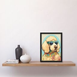Artery8 Poodle Dog with Sunglasses & Bandana in Daisies Modern Multicoloured Illustration Artwork Framed Wall Art Print A4 in Black - thumbnail 2