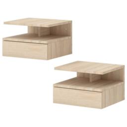 Kelvenix Set of 2 Floating Bedside Table Modern Nightstand with Drawer Oak in Light Brown - Size: 30 cm x 30 cm x 34 cm