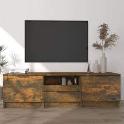 Berkfield Home TV Cabinet Smoked Oak 140x35x40 cm Engineered Wood in Brown - Size: 140 x 35 x 40 cm - thumbnail 2