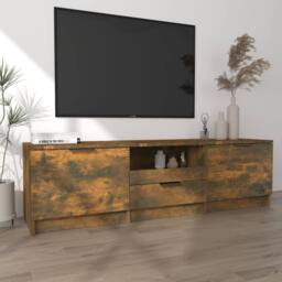 Berkfield Home TV Cabinet Smoked Oak 140x35x40 cm Engineered Wood in Brown - Size: 140 x 35 x 40 cm - thumbnail 3