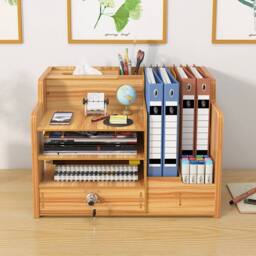 FLAVORA Wooden Desktop Office Storage Organizer With drawer（29×38.8cm×28cm) in Natural - Size: 0.6m2 - thumbnail 4