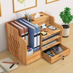 FLAVORA Wooden Desktop Office Storage Organizer With drawer（29×38.8cm×28cm) in Natural - Size: 0.6m2 - thumbnail 5