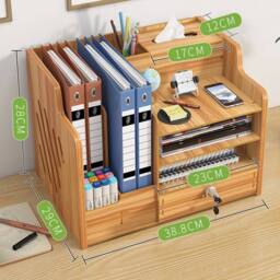 FLAVORA Wooden Desktop Office Storage Organizer With drawer（29×38.8cm×28cm) in Natural - Size: 0.6m2 - thumbnail 1