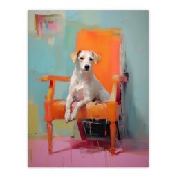 "Artery8 Wall Art Print Content Dog Portrait Resting on Orange Armchair Poster Picture - Size: W18"" x H24""" - thumbnail 1