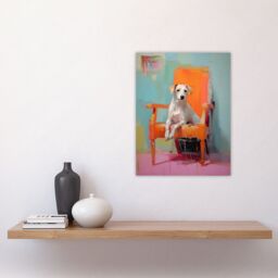 "Artery8 Wall Art Print Content Dog Portrait Resting on Orange Armchair Poster Picture - Size: W18"" x H24""" - thumbnail 4