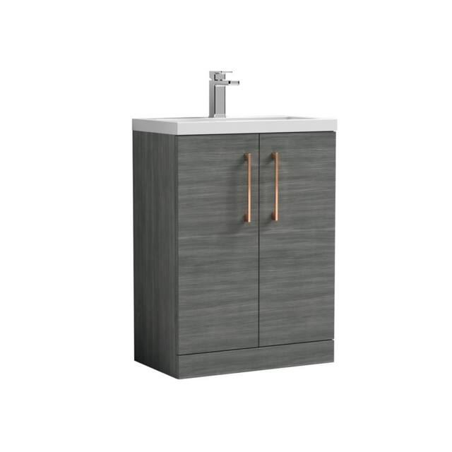 Balterley Bathroom Vanity Basin Unit, Copper Handles, 600mm, Wood Grey - image 1